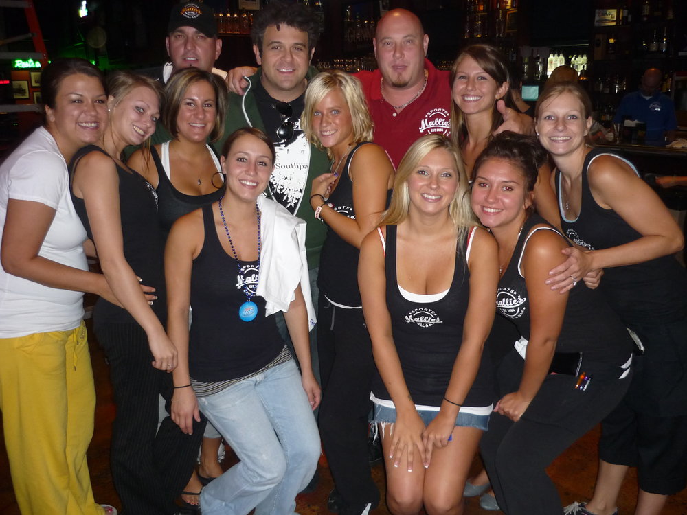 Man Vs Food's Adam Richman, Mallie's Owner/Founder Steve Mallie and staff during the epic episode of the 190 pound burger, featured on the travel show in 2009, see below!